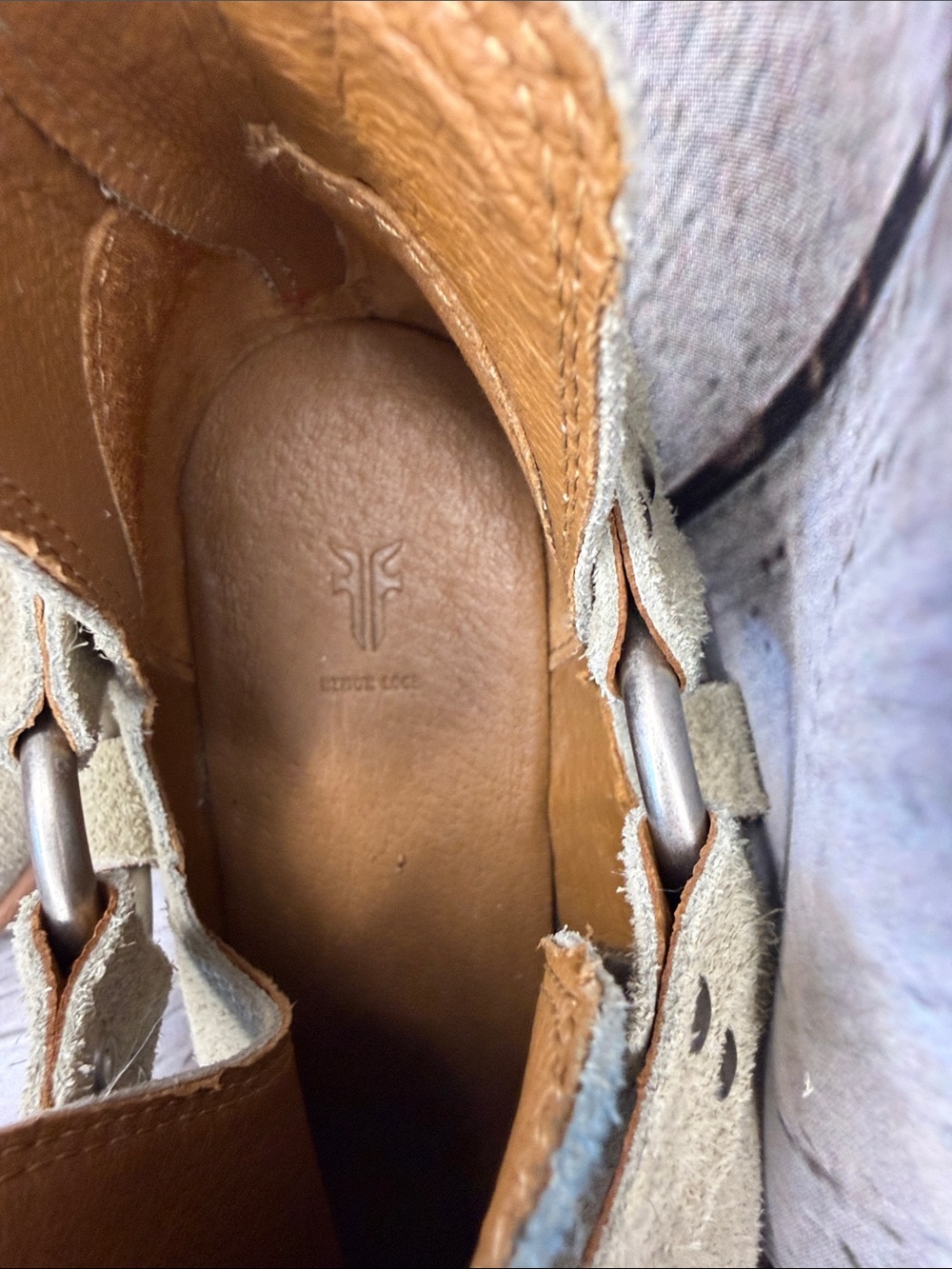 Frye Beige Suede Cutout Ankle Booties with Ring Detail - Picture 8 of 11
